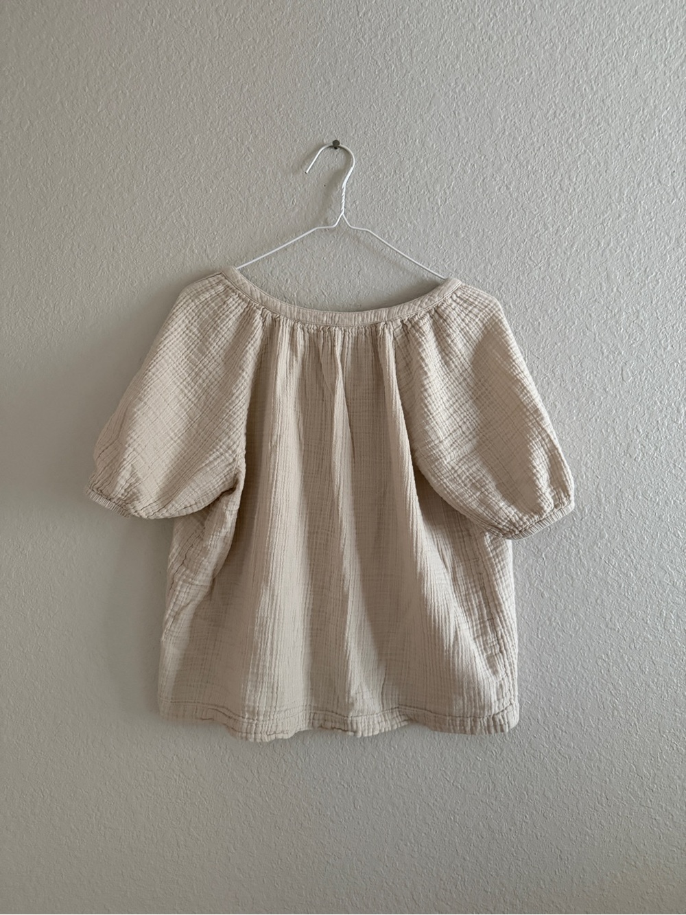 Beige Cotton Gauzy Short Sleeve Blouse size M - Picture 2 of 7